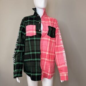 Cakeworthy  Wicked UNLIMITED Elphaba Glinda Flannel Shirt Sz M Pink Green